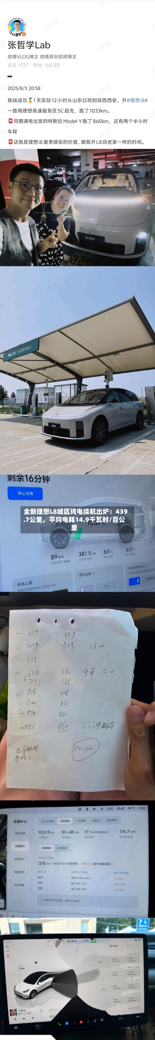 全新理想L8城区纯电续航出炉：439.7公里，平均电耗14.9千瓦时/百公里