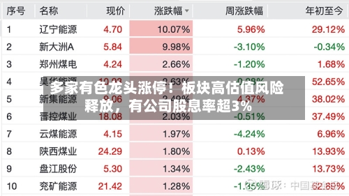 多家有色龙头涨停！板块高估值风险释放	，有公司股息率超3%-第2张图片