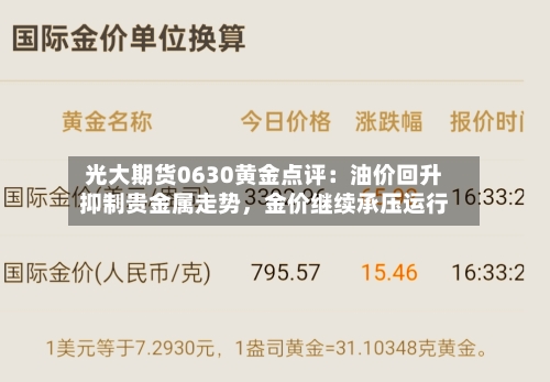 光大期货0630黄金点评：油价回升抑制贵金属走势，金价继续承压运行-第3张图片