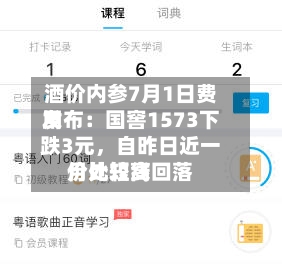 酒价内参7月1日费用发布：国窖1573下跌3元，自昨日近一月比较高价处短线回落-第2张图片
