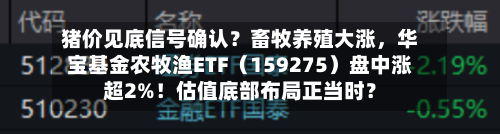猪价见底信号确认？畜牧养殖大涨，华宝基金农牧渔ETF（159275）盘中涨超2%！估值底部布局正当时？-第2张图片