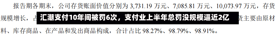 汇潮支付10年间被罚6次，支付业上半年总罚没规模逼近2亿-第2张图片