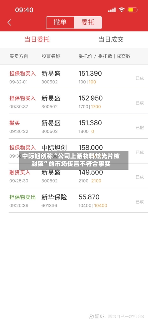 中际旭创称“公司上游物料炫光片被封锁”的市场传言不符合事实