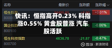 快讯：恒指高开0.23% 科指涨0.55% 黄金股普涨 汽车股活跃