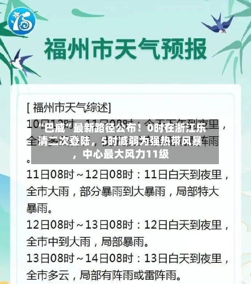 “巴威”最新路径公布！0时在浙江乐清二次登陆，5时减弱为强热带风暴，中心最大风力11级-第2张图片