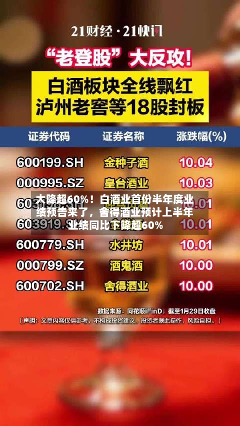 大降超60%！白酒业首份半年度业绩预告来了，舍得酒业预计上半年业绩同比下降超60%-第2张图片