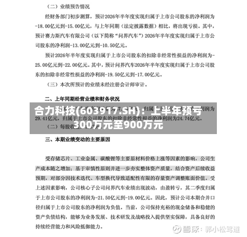 合力科技(603917.SH)：上半年预亏300万元至900万元-第2张图片