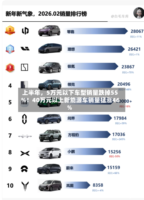 上半年，5万元以下车型销量跌掉55%！40万元以上新能源车销量猛涨46%-第3张图片