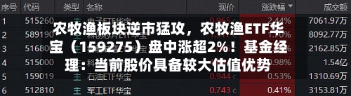 农牧渔板块逆市猛攻，农牧渔ETF华宝（159275）盘中涨超2%！基金经理：当前股价具备较大估值优势