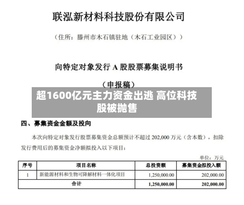 超1600亿元主力资金出逃 高位科技股被抛售