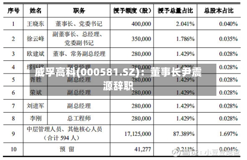 威孚高科(000581.SZ):董事长尹震源辞职-第3张图片