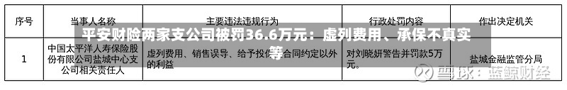 平安财险两家支公司被罚36.6万元：虚列费用、承保不真实等