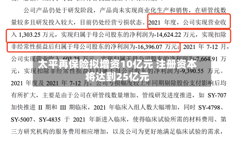 太平再保险拟增资10亿元 注册资本将达到25亿元