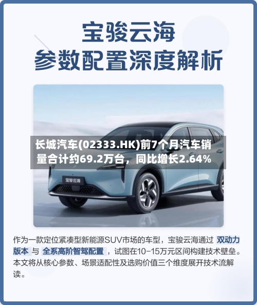 长城汽车(02333.HK)前7个月汽车销量合计约69.2万台，同比增长2.64%