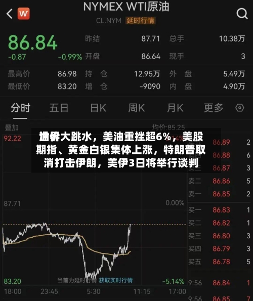 世界油价大跳水，美油重挫超6%，美股期指、黄金白银集体上涨	，特朗普取消打击伊朗，美伊3日将举行谈判-第3张图片