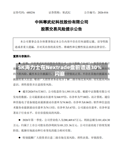 SK海力士在Nextrade盘前遭遇30%闪崩