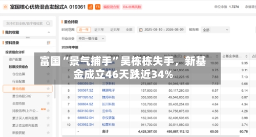富国“景气捕手”吴栋栋失手，新基金成立46天跌近34%