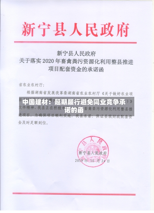 中国建材：延期履行避免同业竞争承诺的函